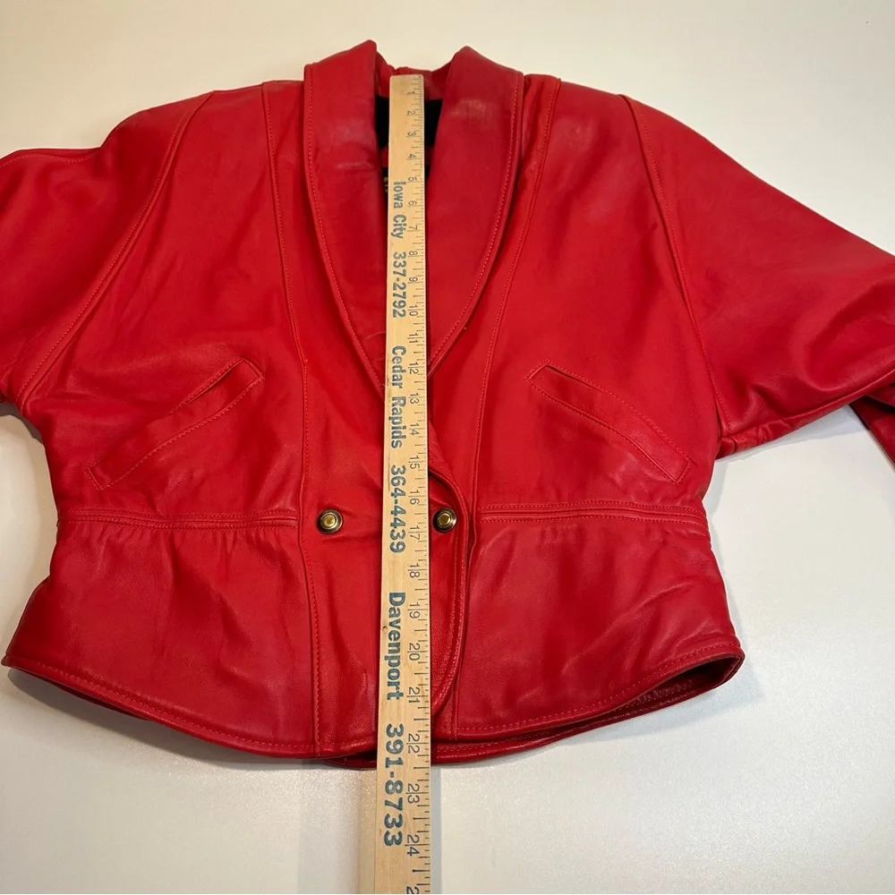 Vintage Red Soft Leather Jacket Women's 1980s 1990s Festive Western Boho Preppy - Picture 8 of 16